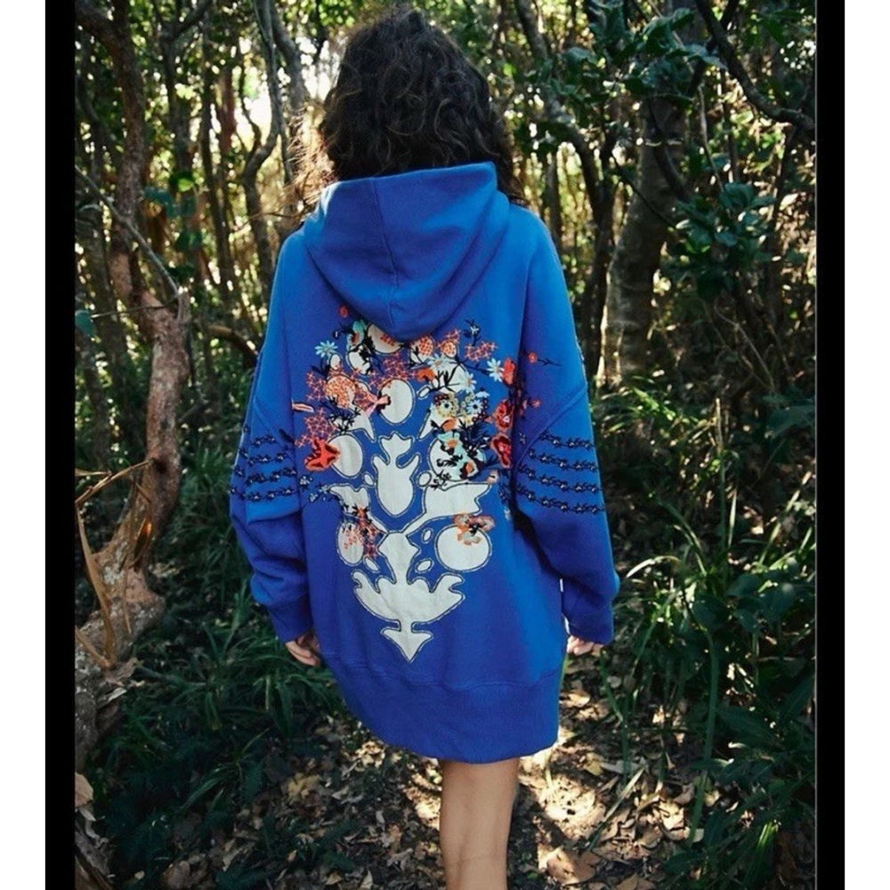 Free People Women's At My Best Embroidered Sweat Hoodie L Oversized Athletic ￼